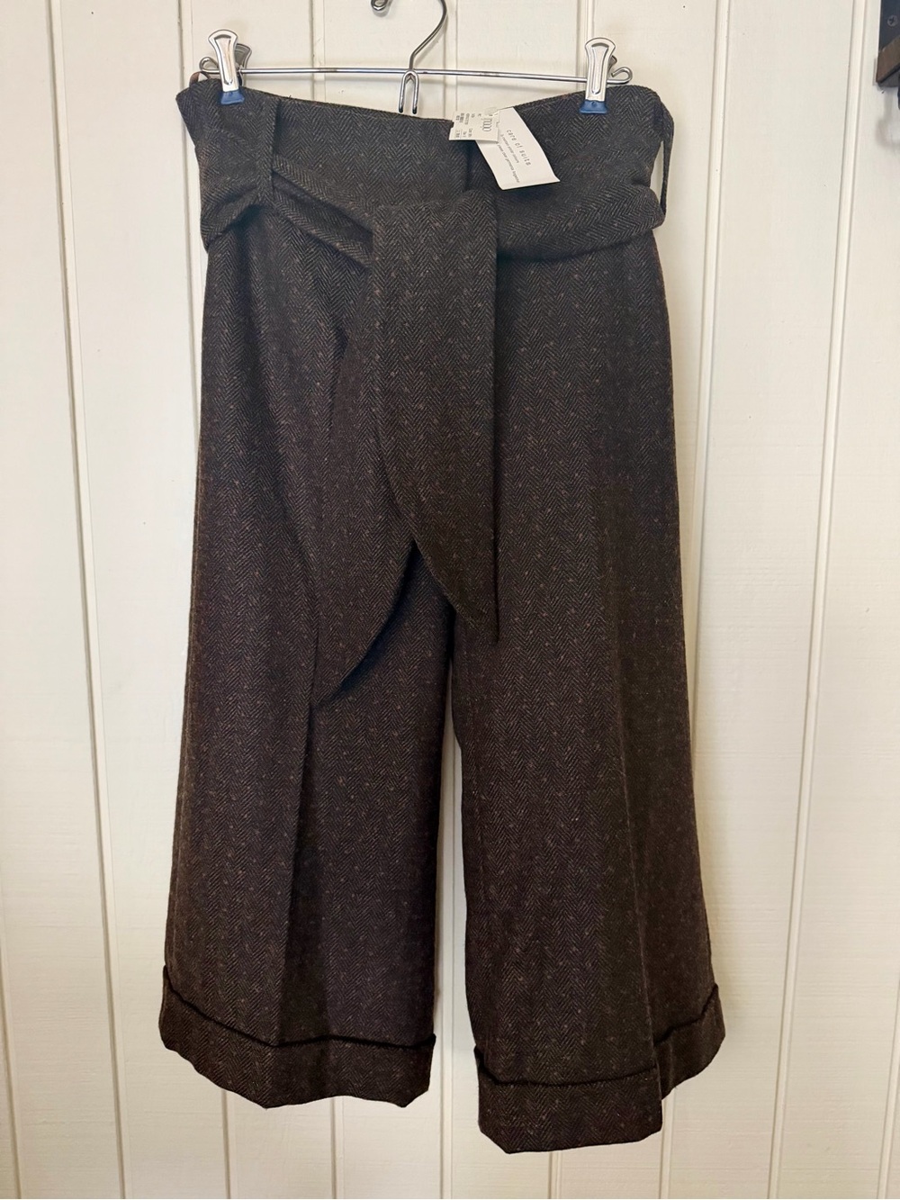 French Connection Herringbone Tie Trousers Wool Tweed Pants Brown 8 747BH